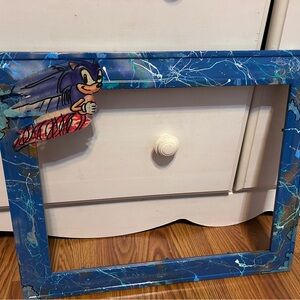 Blue Custom painted Sonic the Hedgehog Picture Frame.